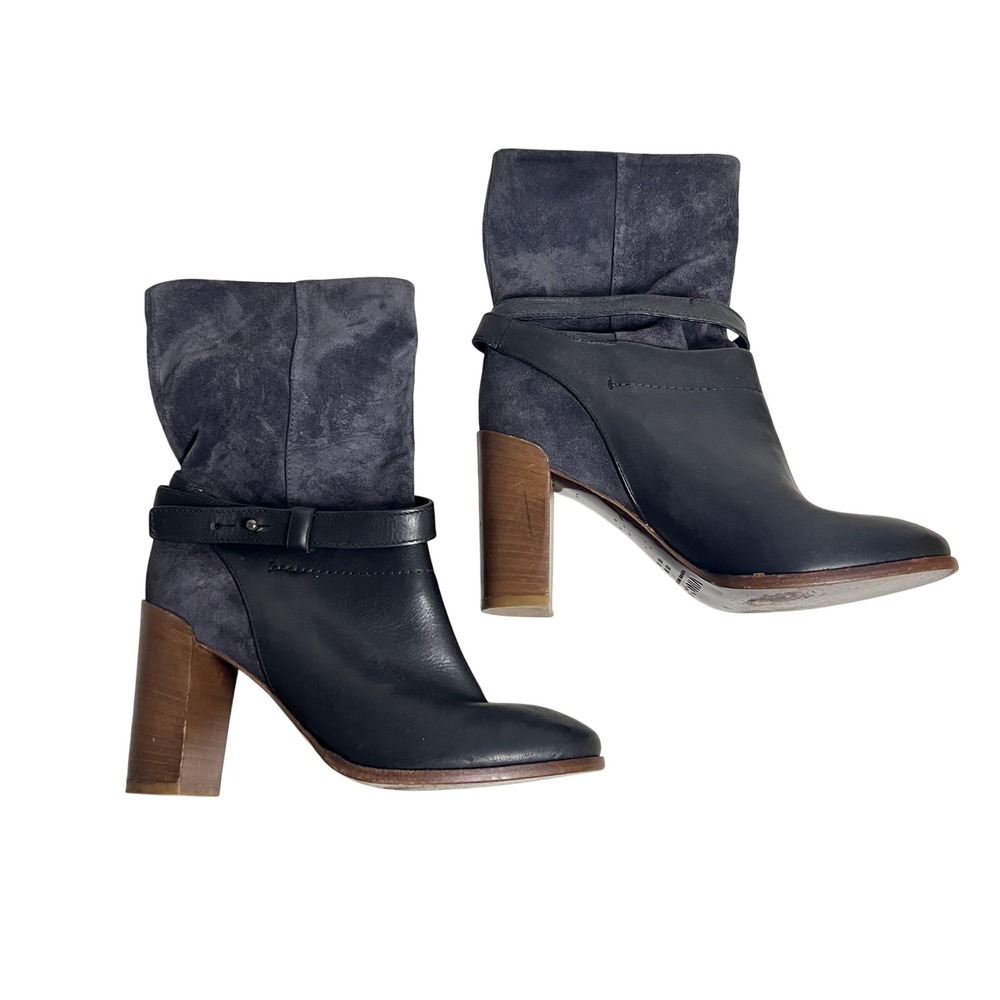 Vince Black Genuine Leather Suede Ankle Boots Block Heel Strap Minimalist‎ 6 M